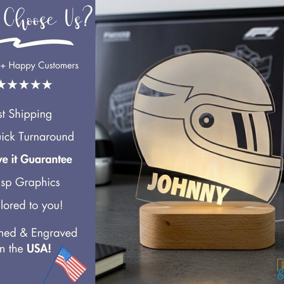 Motorcycle Helmet Night Light – Personalized LED Gift for Kids - Picture 4 of 8